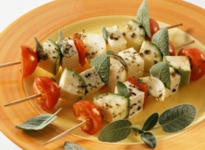 Tofu and vegetable kebabs with sage